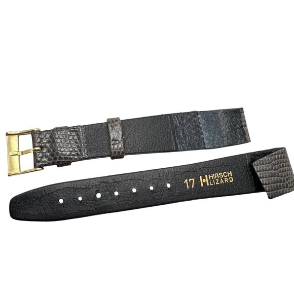 17mm Hirsch Brown Lizard Grain Leather Watch Band Gold Buckle Austria main image 9